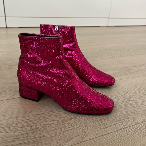 SAINT LAURENT RUNWAY 2014 PINK GLITTER BOOT HEDI SLIMANE ARCHIVE SZ 36.5 BABIES - Picture 2 of 11